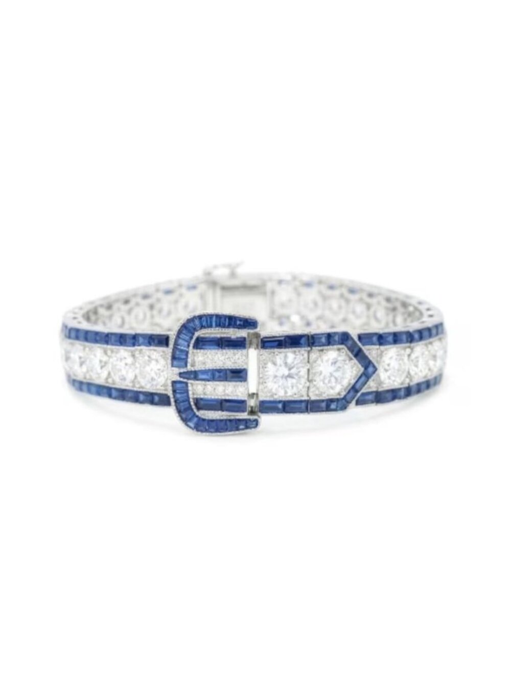 Moissanite & Synthetic Sapphire Bracelet With Buckle Design